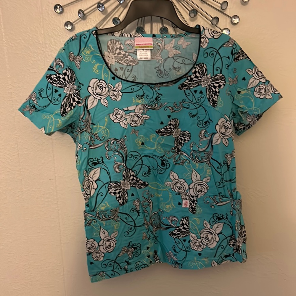 Flower and butterfly scrub top